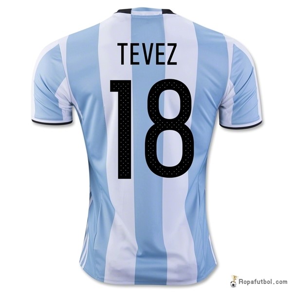 Camiseta Argentina Replica Primera Ropa Tevez 2016 Claro Azul